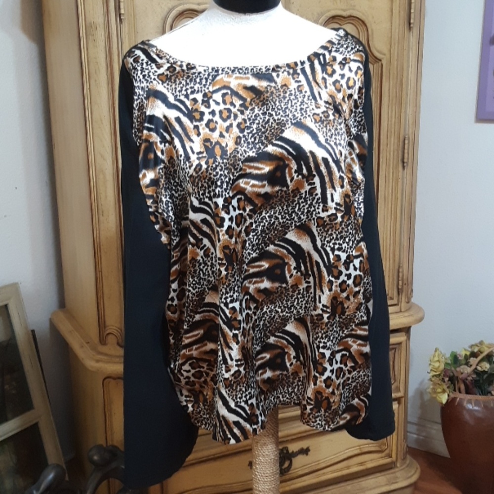 Womens shirt sweater illusion top Leopard Cheetah Animal print Blouse Sz XL - Picture 5 of 5